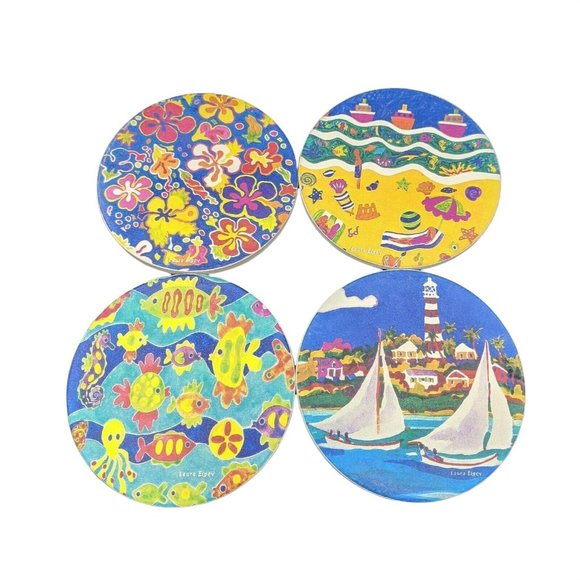 Coasters Tropical Beach Sailboats Ocean Set of 4 Absorbent Coasterstone  4.25" - Picture 10 of 10